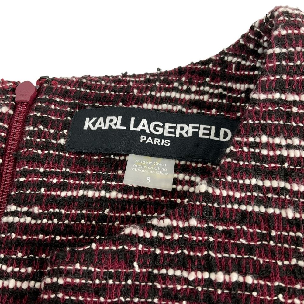 Karl Lagerfeld Paris Dress Womens Size 8 Maroon Black Tweed Sleeveless Zip Nwt - Picture 4 of 9